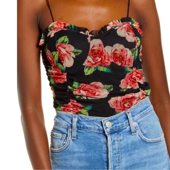 Leith Sweetheart Neck Floral Black Mesh Bodysuit - Picture 3 of 4